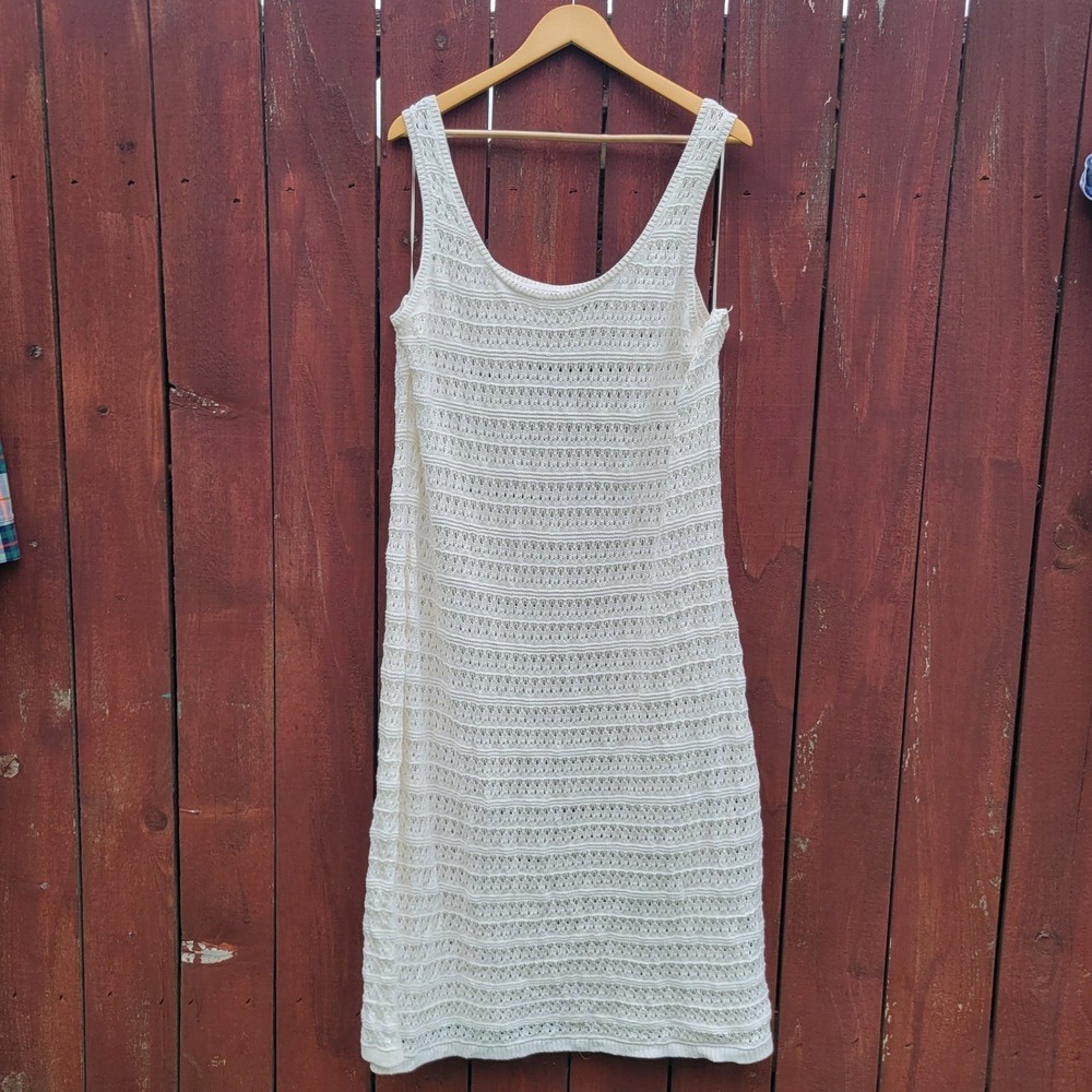 Old Navy 2X Plus Crochet Open Knit‎ Cream Sleeveless Sweater Dress Swim Cover